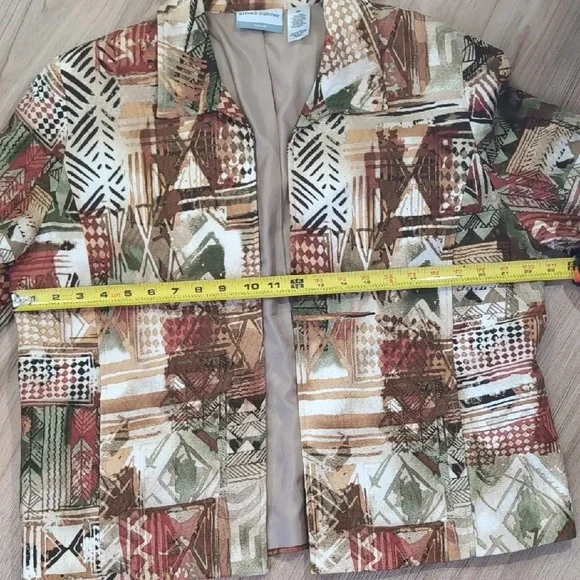 Alfred Dunner Brown Orange Green Cotton Blazer with African Inspired Pattern - Picture 4 of 5